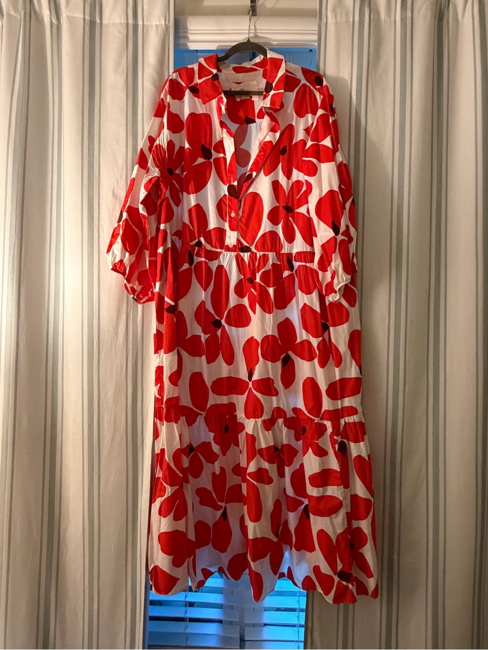 Anthropologie Red and White Floral Maxi Dress